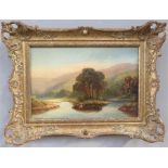 JC Booth (late 19th century): Lakeside scene, oil