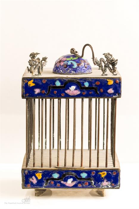 A 19th century cloisonne cricket cage, with dragon