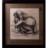 SB, 1965, woman and child, charcoal on paper, init