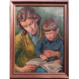 A Petrie, 1917, portrait of mother and son reading