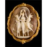 A fine yellow metal cameo brooch depicting The Thr