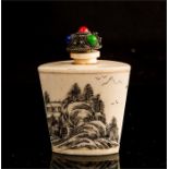 A Chinese etched snuff/scent bottle and cover.