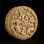 An ivory 19th century box of circular form, deeply