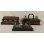 Three desk sets: one Victorian with cut glass ink