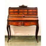 A 19th century French bonheur du jour, ladies writing desk, with snakewood veneered back, and six