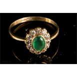 A 9ct gold, diamond and emerald paste ring, size U