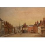 An oil on porcelain depicting early English town s