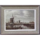 J Wollers??? Dutch landscape with windmills, oil o