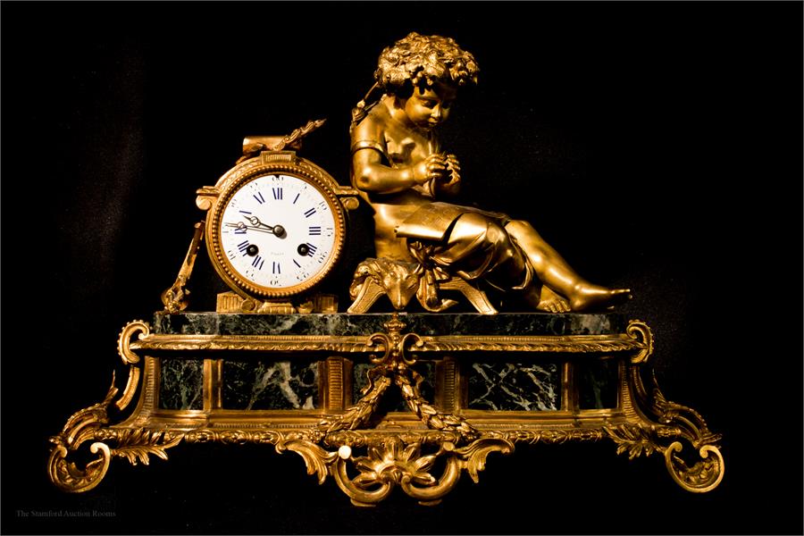 A French 19th century bronze ormolu and marble clo - Image 3 of 3