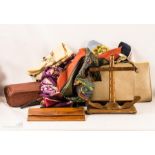 A group of vintage bags and scarves.