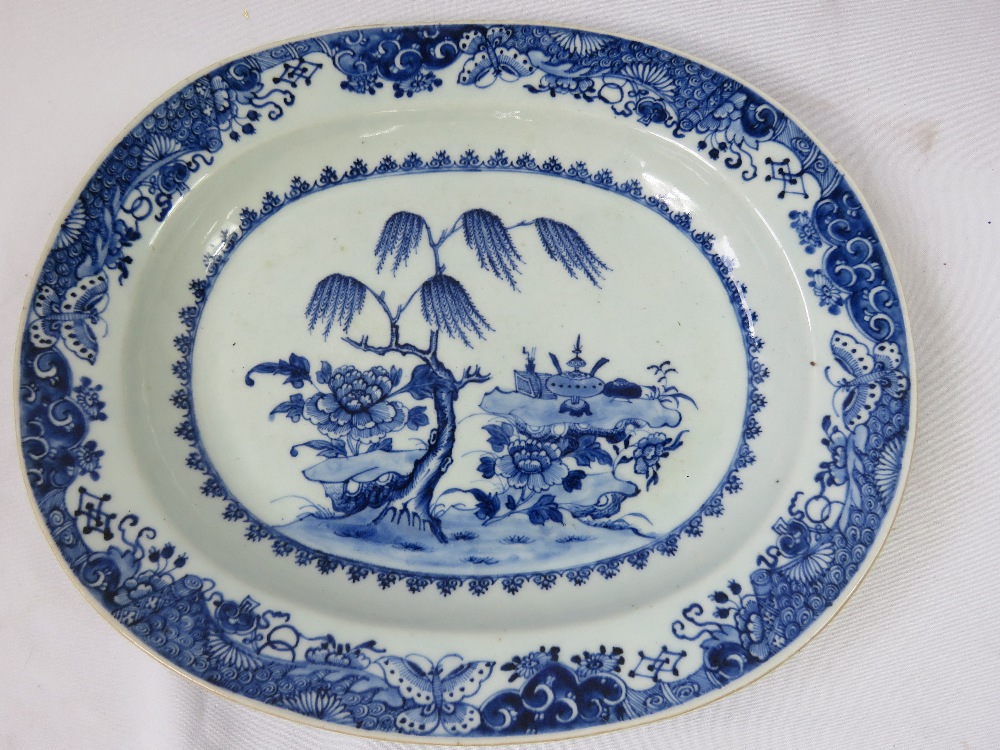 An oval dish with rural scene, early 19th century.