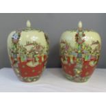 A pair of Chinese vases enamelled to depict court