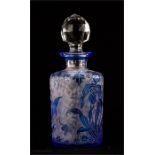 A Val St Lambert blue glass bottle and stopper, en