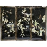 Three Chinese black lacquered and mother of pearl