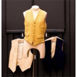 Three waistcoats: cream brushed silk, purple silk