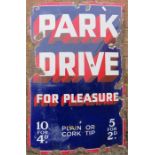 A large enamel Advertising sign: Park Drive For Pleasure.