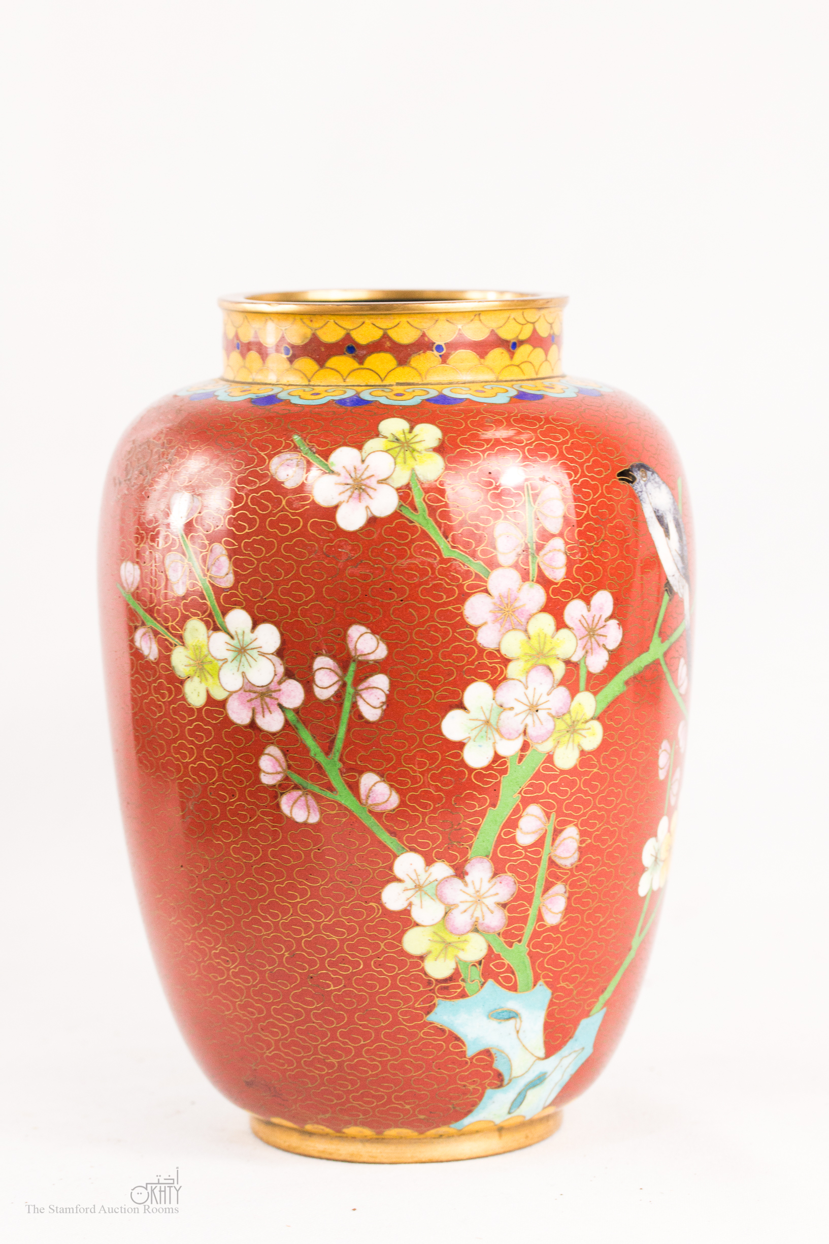 A Cloisonne vase, depicting a bird. - Image 2 of 2