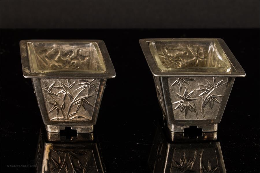 A pair of Chinese silver salts, marked to bases an