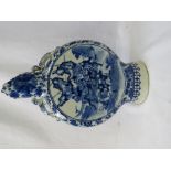 A blue and white 19th century moon flask.