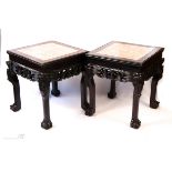 A pair of Chinese hardwood marble inset jardinere