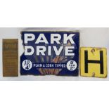 Three vintage enamel advertising signs: Park Drive