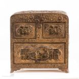 A Chinese bronzed table cabinet with traces of res