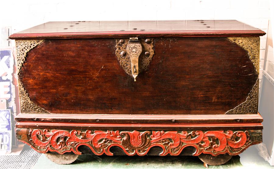 A large 18th century Chinese chest with original b