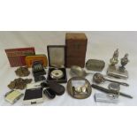 A group of collectables to include a silver rattle