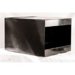 Minimalist black powder coated metal storage coffee table on wheels 50 x 31.5 x 40cm.