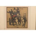 A print/lino cut, Hunt Scenes and Horse & Carriage. (3)