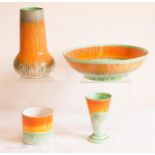A group of Shelley to include a bowl with green rim 26cm diameter, gourd shaped vase 20cm high,