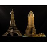 A paper model of the Eiffel Tower, 88cm tall, a paper model of the Empire State Building, 88cm,