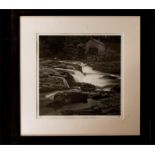MJ? Black and white photograph, waterfalls, limited edition 52/100, 37 by 38cm.