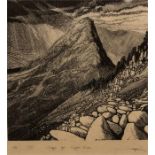 Colin F Paynton: Tryfan from Clydes Fach, Artists Proof, woodcut, signed in pencil, 23 by 22cm.