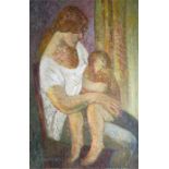 John REAY (1947-2011): Breastfeeding, oil on board, unframed, 91 by 60cm.