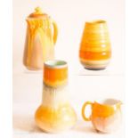 A group of Shelley to include coffee pot 20cm, bulbous vase with orange rim, milk jug and tapering