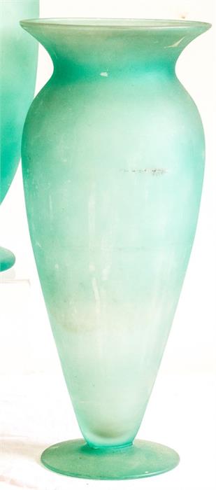 A turquoise satin glass flared rim vase, 40cm high.