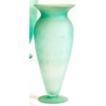A turquoise satin glass flared rim vase, 40cm high.