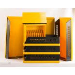 A group of Rexite Storage pieces of Italian design: a Biblio tape holder by Giotto Stopino, a