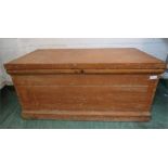 A stained pine blanket chest 44 by 92 by 45cm.