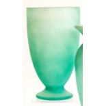 A turquoise satin glass vase.
