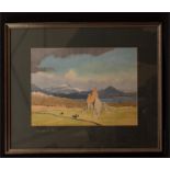 William Heaton Cooper: watercolour, landscape with cows, 28 by 38cm. *Artist’s resale rights may