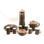 Dansk Designs Denmark chocolate brown coffee set, comprising coffee pot, four coffee cups and