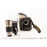 Nikon DX20 body with Nikon Speedlight SB-28DX and Nikon AF Nikkor 70-300 zoom cased lens 1:4-5.6G