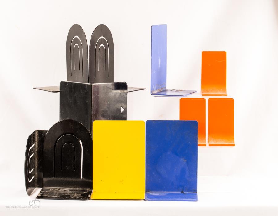 Three Italian orange pen pots, for Danese Milano by Enzo Mari c.1967, with a group of powder