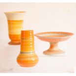 A group of Shelley to include flared rim banded vase 20cm, gourd shaped vase 20cm, and fruit