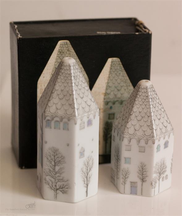 A Rosenthal salt and pepper pot in the form of castles, boxed.