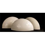 A trio of French Amilux convex wall up-lighters in white powder coated aluminium c.1970, 40cm x