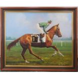 Patrick Reel (20th century): Blushing Groom, Irish Racehorse, oil on canvas dated 1978.