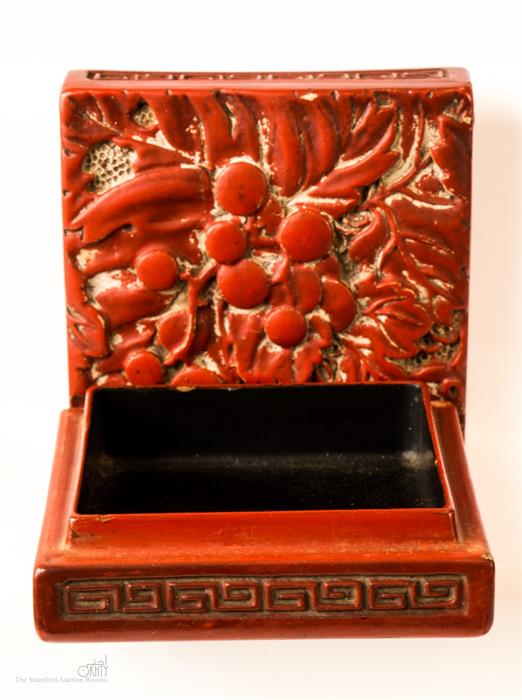 A square cinnabar style trinket box. - Image 2 of 2